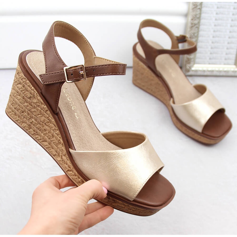 Women's gold wedge sandals Sergio Leone SK229 golden 1