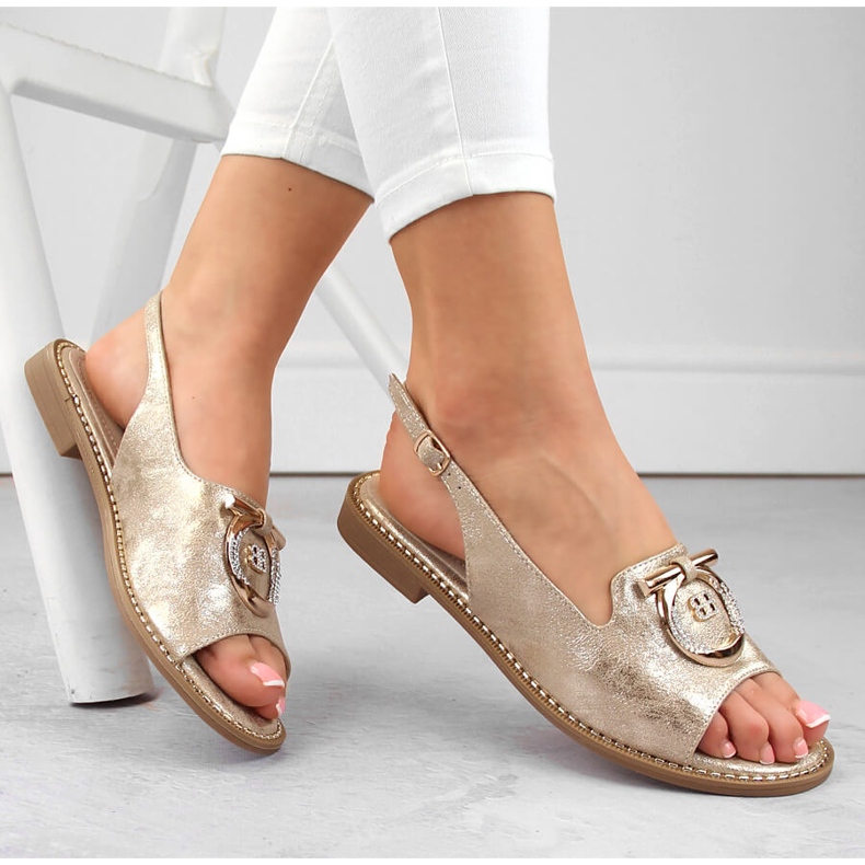 Comfortable women's sandals with gold decoration S.Barski 053 golden 1