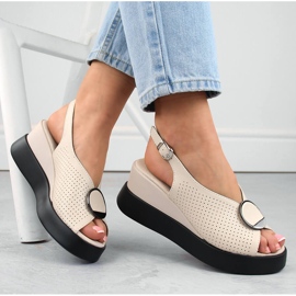 Beige leather openwork wedge sandals Filippo DS6074 1