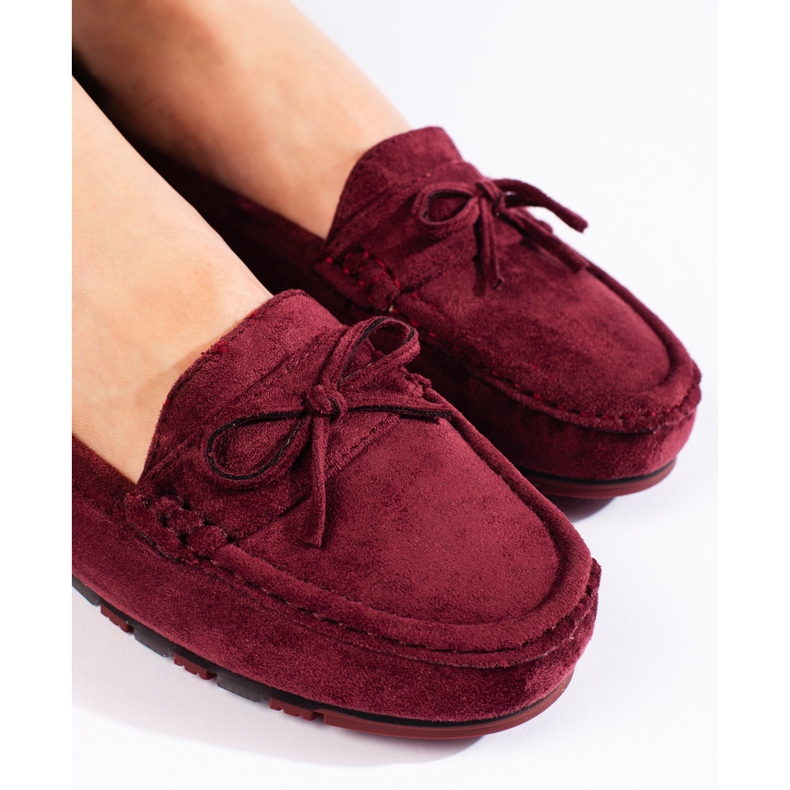 Women's burgundy suede moccasins red 2