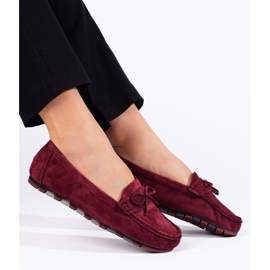 Women's burgundy suede moccasins red 1