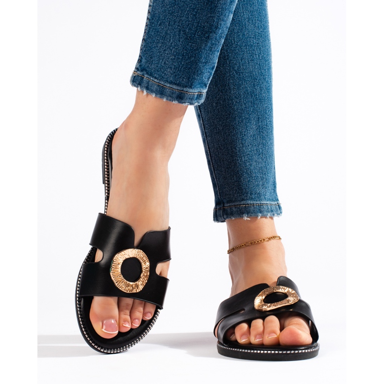 Black women's flat slides 1