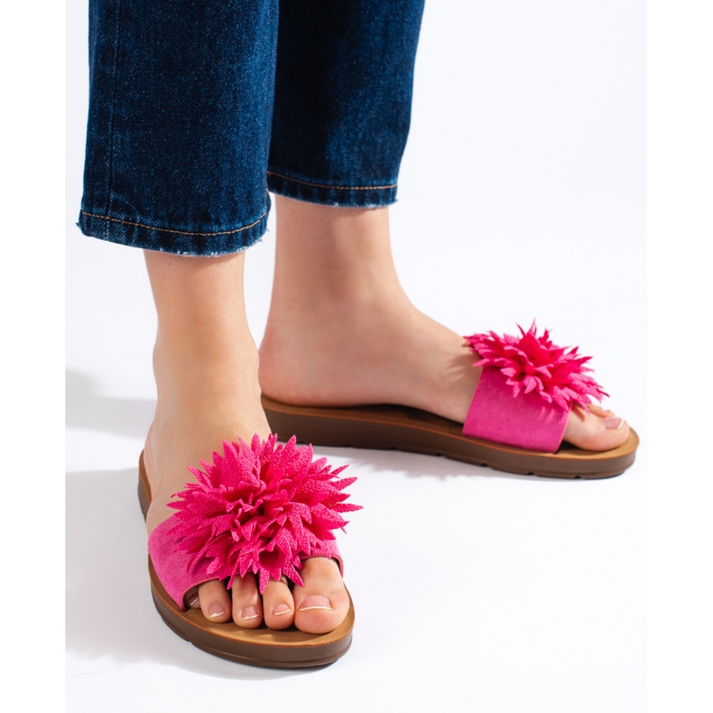 Women's fuchsia flip-flops with a flower violet 1