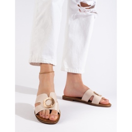 Beige women's flat slides 2