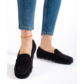 Women's black suede moccasins 1