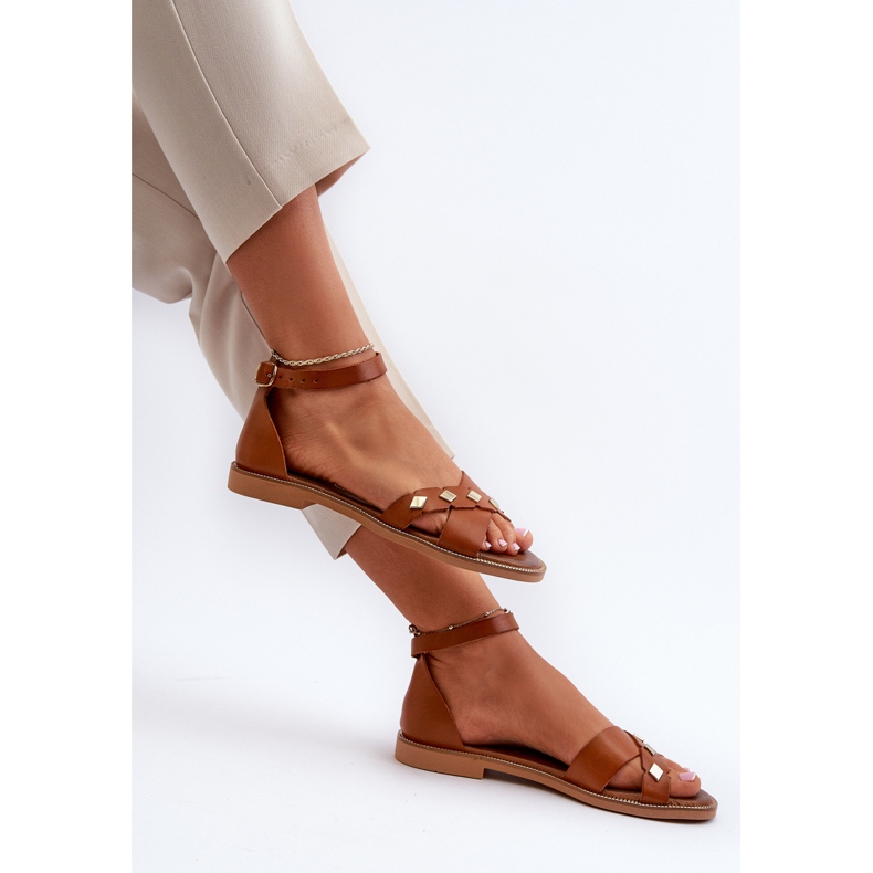 Zazoo 40378 Women's Flat Leather Sandals, Brown 1