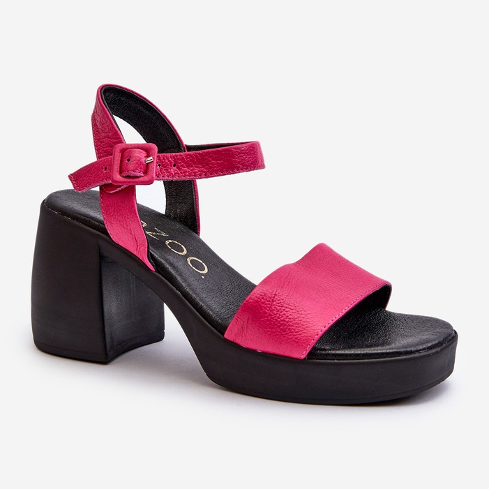 Zazoo 40386 Women's Leather Sandals on a Block Fuchsia pink 1