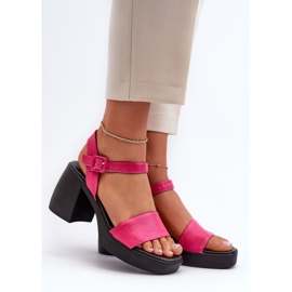 Zazoo 40386 Women's Leather Sandals on a Block Fuchsia pink 2