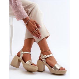 Zazoo 40386 Women's Leather Sandals on a Block, Gold golden 1