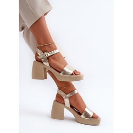 Zazoo 40386 Women's Leather Sandals on a Block, Gold golden 2