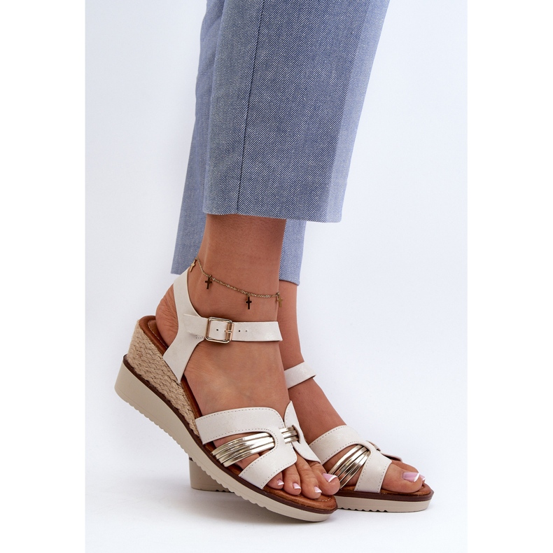 Women's Wedge Sandals With Braid, White/Gold Starlenna 2