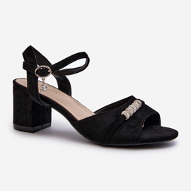 Vinceza Women's Eco Suede Sandals On A High Heel With Decorations, Black Narhi 1 Vinceza Women's Eco Suede Sandals On A High Heel With Decorations, Black Narhi 1