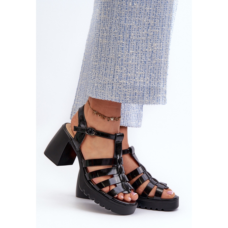 Vinceza Ladies' patent leather sandals on a high heel, Black Aninifer 2 Vinceza Ladies' patent leather sandals on a high heel, Black Aninifer 2