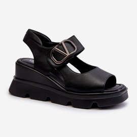 Vinceza Women's Sandals On A Wedge And A Platform Made Of Eco Leather, Black Triaola 1