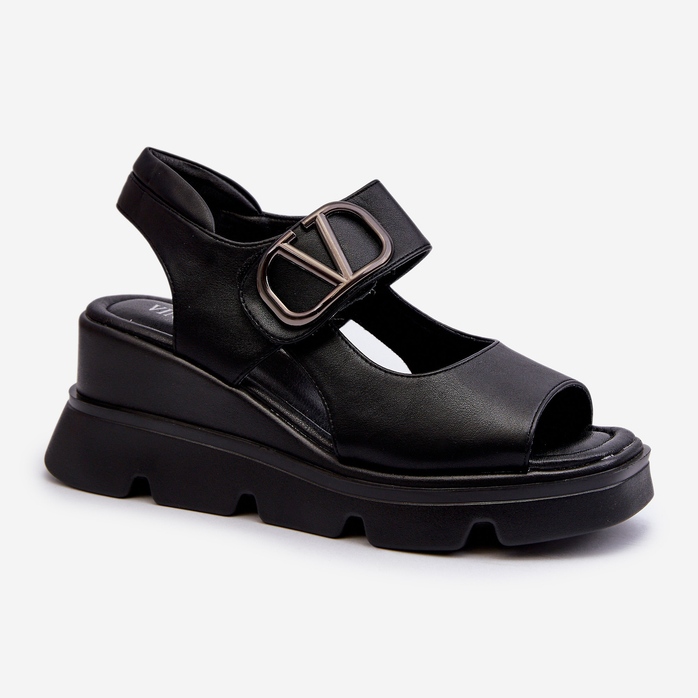 Vinceza Women's Sandals On A Wedge And A Platform Made Of Eco Leather, Black Triaola 1