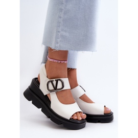 Vinceza Women's Wedge and Platform Sandals Made of Eco Leather, White Triaola 2 Vinceza Women's Wedge and Platform Sandals Made of Eco Leather, White Triaola 2