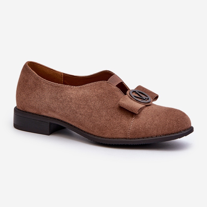 Women's Shoes Made of Eco Suede On Low Heels With Decoration, Brown Hadiena 1