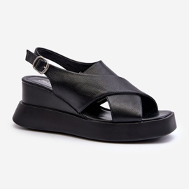 Women's Sandals Made of Eco Leather with a Platform and Wedge, Black Vaiara 1 Women's Sandals Made of Eco Leather with a Platform and Wedge, Black Vaiara 1