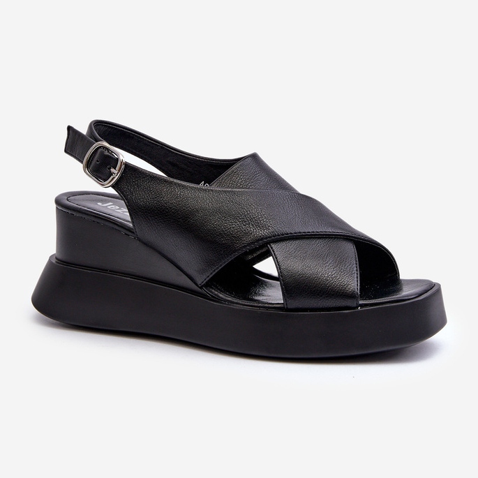 Women's Sandals Made of Eco Leather with a Platform and Wedge, Black Vaiara 1 Women's Sandals Made of Eco Leather with a Platform and Wedge, Black Vaiara 1