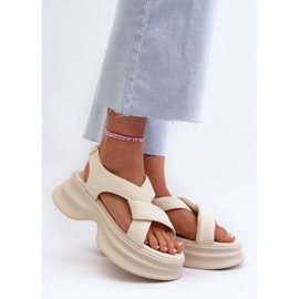 Women's Leather Sandals On A Chunky Sole, Light Beige GOE NN2N4105 2