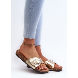 Women's Flip-Flops on a Cork Platform with a Gold Moaxi Buckle golden 2