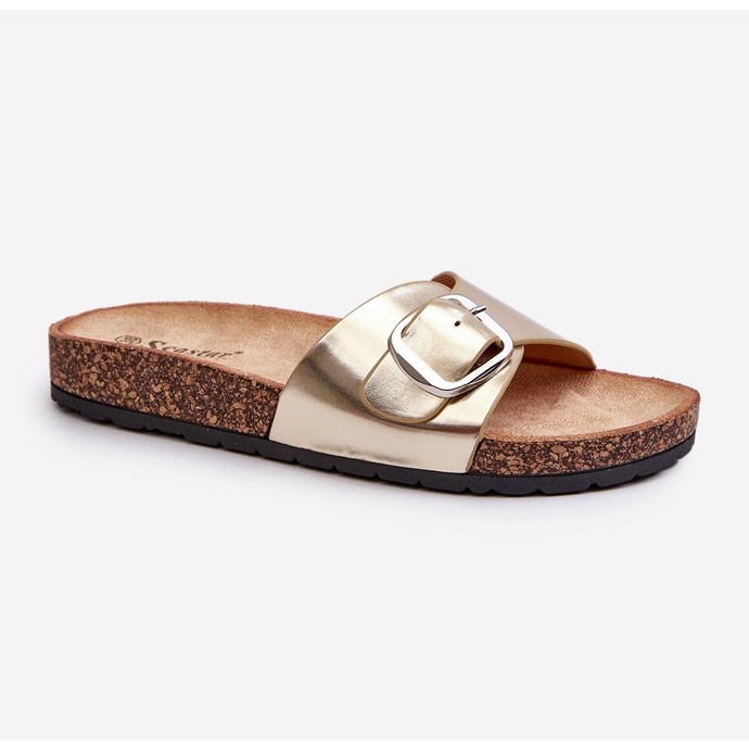 Women's Flip-Flops on a Cork Platform with a Gold Moaxi Buckle golden 1