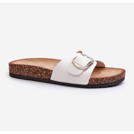 Women's Flip-Flops on a Cork Platform with a Buckle, White Moaxi 1