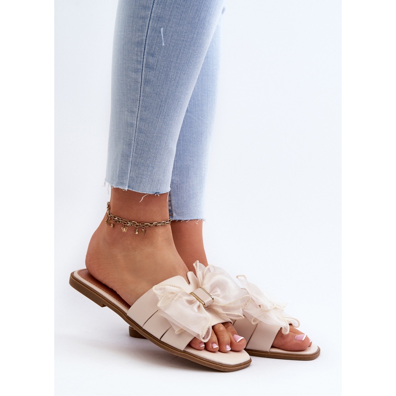 Women's Flat Flip-Flops With a Bow, Beige Balinda 2
