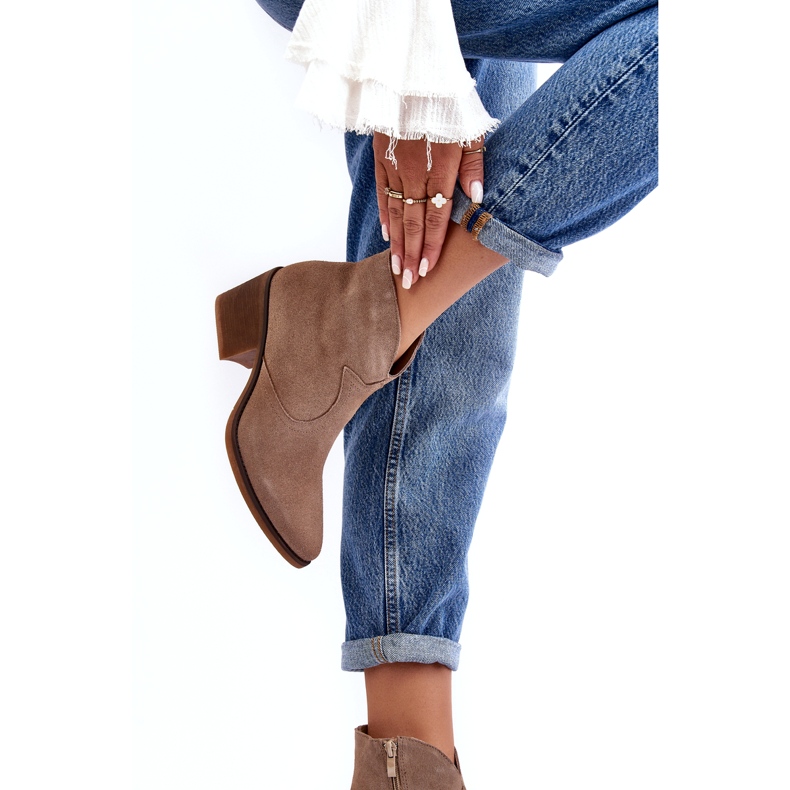 S.Barski Suede Cowboy Boots With Zipper D&amp;A SN622-29 Dark Beige 2