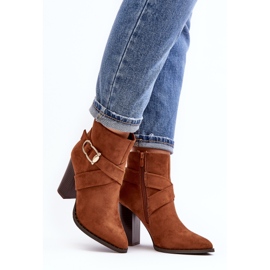 Suede ankle boots on a high heel with a Camel Eftane buckle brown 1