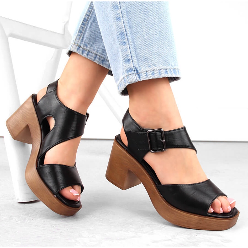 M. DASZYŃSKI Women's high heel and platform black sandals M.Daszyński MR23117-1 1