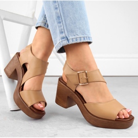 M. DASZYŃSKI Women's high heel and platform sandals kamel M.Daszyński MR23117-1 beige 1