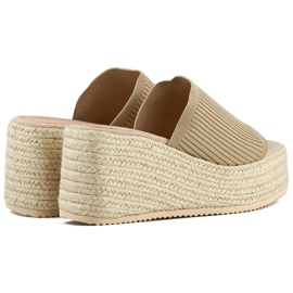 Beige espadrille flip-flops with a high wedge 1