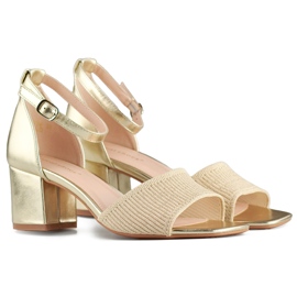 Gold women's low-heeled sandals with ankle fastening beige 1