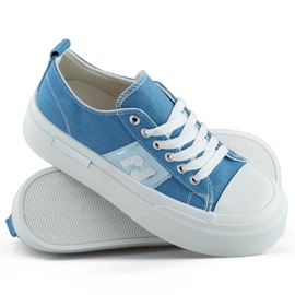 Fashionable women's denim sneakers with a thick platform sole blue 1