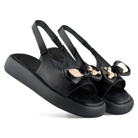Black women's sandals with a teddy bear bow on the platform 1