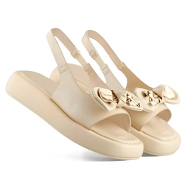 Beige women's platform sandals with a teddy bear bow 1
