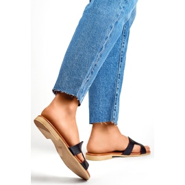 Black women's slippers made of natural leather 1