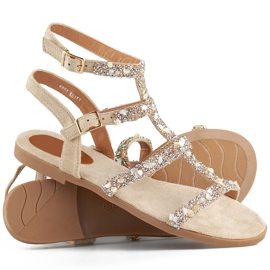 Beige women's gladiator sandals with decorative stones 1