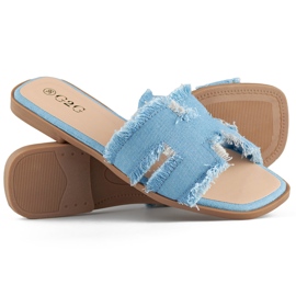 Women's denim flip-flops with a flat sole blue 1