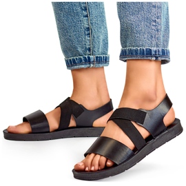 Black elastic sandals with a fitted upper and elastic band 2