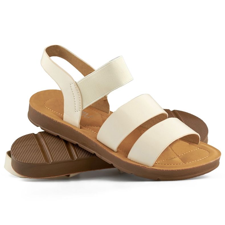 Women's beige slip-on sandals with elastic band 1