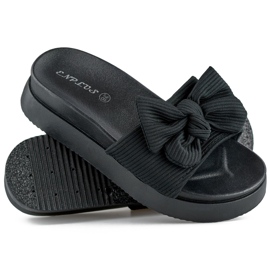 Black women's slippers with a bow on a thick sole 1