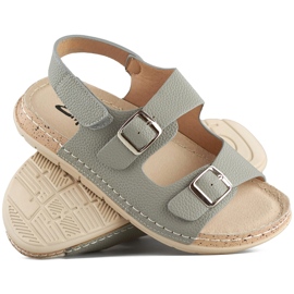 Comfortable, light women's sandals with Velcro fastening grey 1