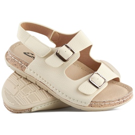 Comfortable beige women's sandals with Velcro fastening 1