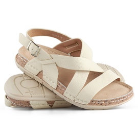 Beige women's sandals with a leather insole 1