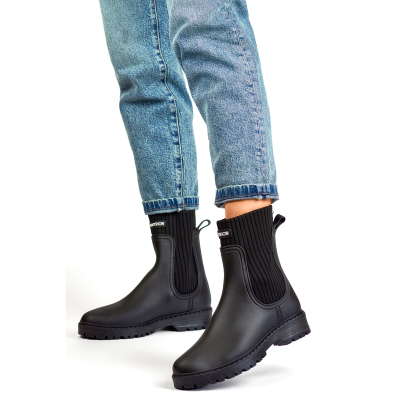 Black women's Wellington boots with an elastic sock upper 2