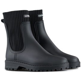 Black women's Wellington boots with an elastic sock upper 1