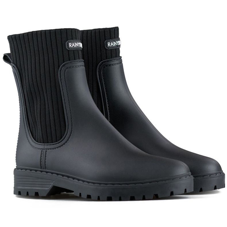 Black women's Wellington boots with an elastic sock upper 1