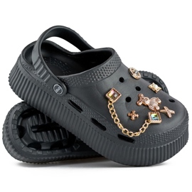 Black flip-flops with a thick sole and decorations 1